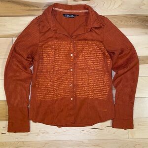 Y2K Burnt Orange Button Up Script Top Retro Chic POINT ZERO